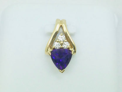 14k Yellow Gold Triangular Cut Amethyst & 10pt Diamond Pendent