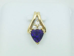 14k Yellow Gold Triangular Cut Amethyst & 10pt Diamond Pendent