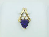 14k Yellow Gold Triangular Cut Amethyst & 10pt Diamond Pendent