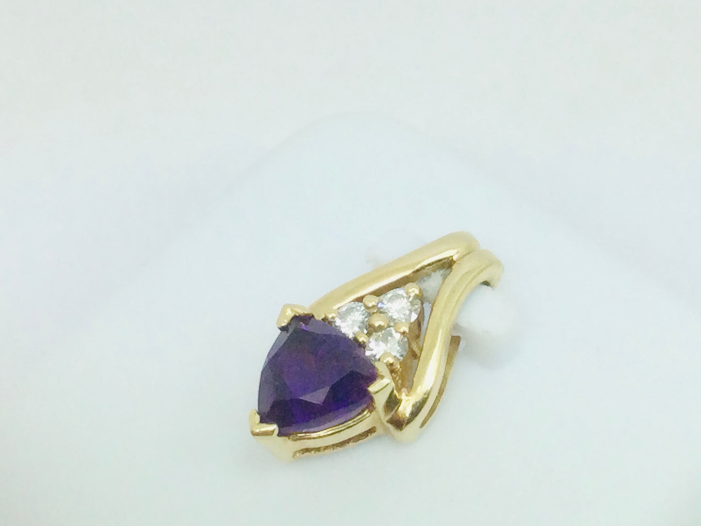 14k Yellow Gold Triangular Cut Amethyst & 10pt Diamond Pendent