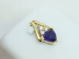 14k Yellow Gold Triangular Cut Amethyst & 10pt Diamond Pendent