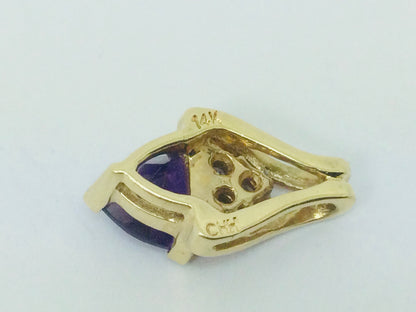 14k Yellow Gold Triangular Cut Amethyst & 10pt Diamond Pendent