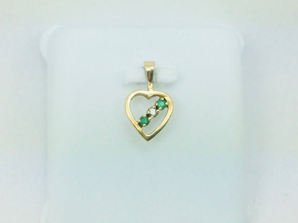 10k Yellow Gold Round Cut Emerald & Diamond Heart Pendent