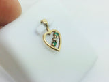 10k Yellow Gold Round Cut Emerald & Diamond Heart Pendent