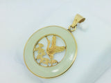 14k Yellow Gold Circular Jade Eagle Bird Pendent