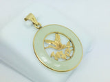 14k Yellow Gold Circular Jade Eagle Bird Pendent