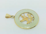 14k Yellow Gold Circular Jade Eagle Bird Pendent