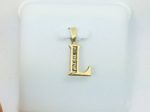 10k Yellow Gold Round Cut 3pt Diamond Initial 'L' Pendent