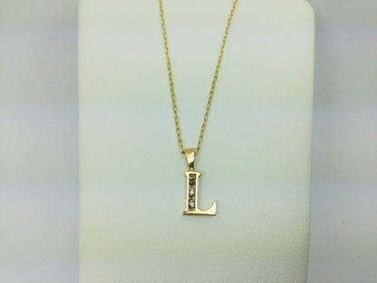 10k Yellow Gold Round Cut 3pt Diamond Initial 'L' Pendent