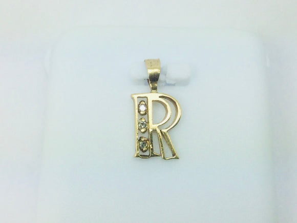 10k Yellow Gold Round Cut 3pt Diamond Initial 'R' Pendent