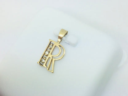 10k Yellow Gold Round Cut 3pt Diamond Initial 'R' Pendent