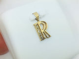 10k Yellow Gold Round Cut 3pt Diamond Initial 'R' Pendent