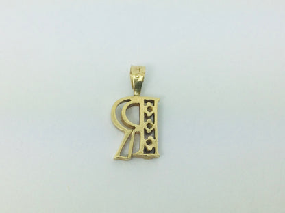 10k Yellow Gold Round Cut 3pt Diamond Initial 'R' Pendent