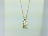10k Yellow Gold Round Cut 3pt Diamond Initial 'R' Pendent