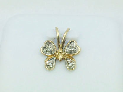 10k Yellow Gold Round Cut 4pt Diamond Butterfly Pendent