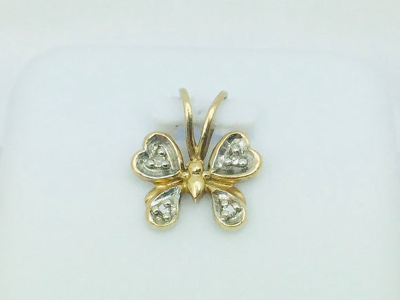 10k Yellow Gold Round Cut 4pt Diamond Butterfly Pendent