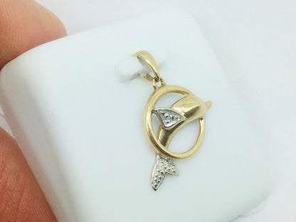 10k Yellow Gold Round Cut 2pt Diamond Dolphin Pendent