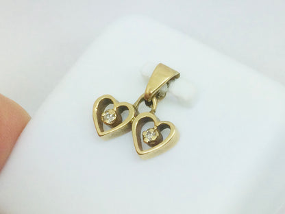 10k Yellow Gold Round Cut 4pt Diamond Double Heart Pendent