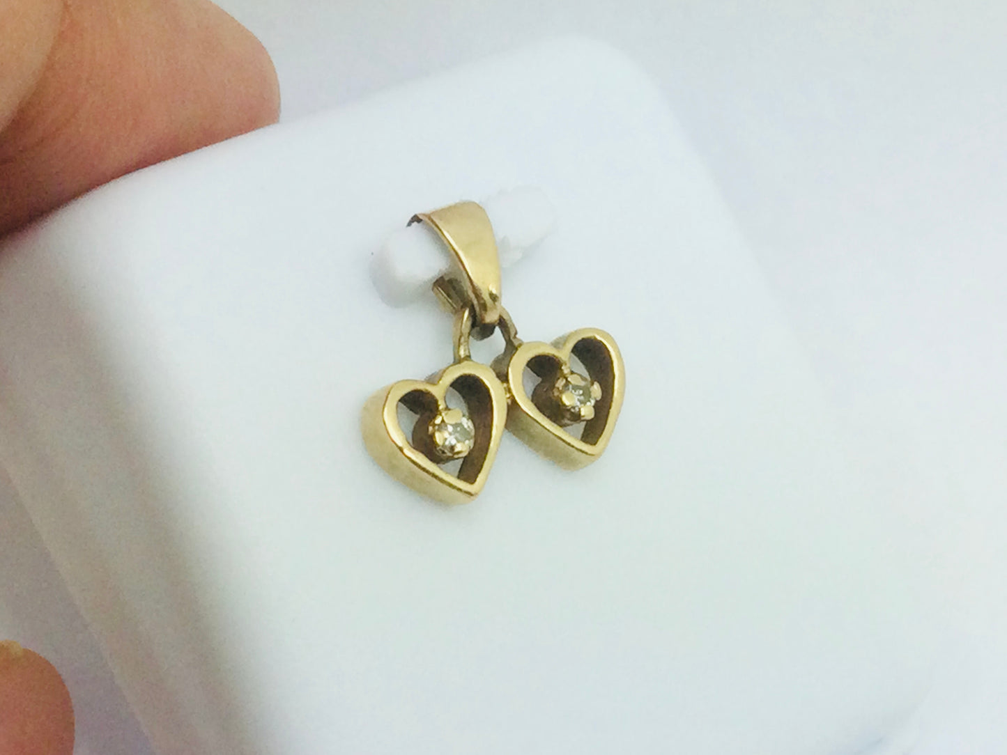 10k Yellow Gold Round Cut 4pt Diamond Double Heart Pendent