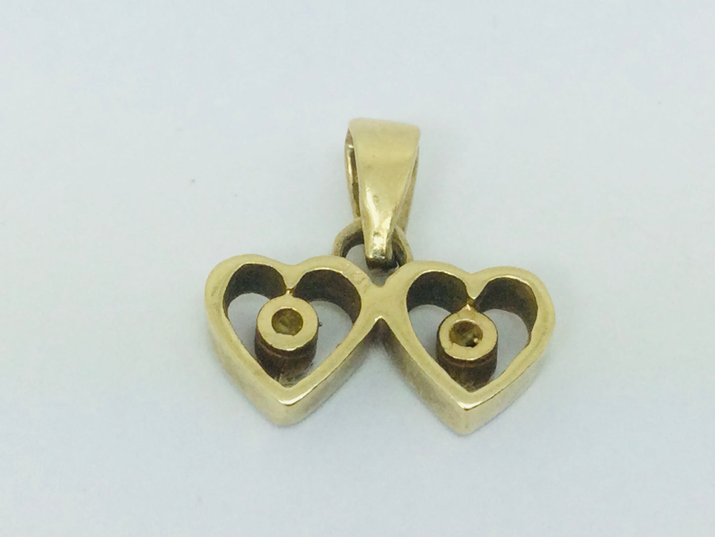 10k Yellow Gold Round Cut 4pt Diamond Double Heart Pendent