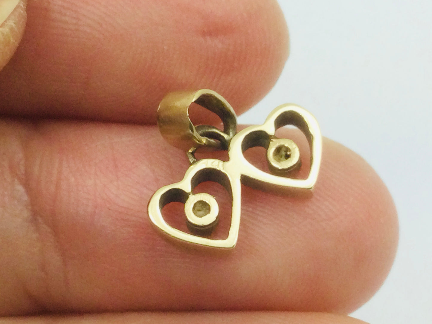 10k Yellow Gold Round Cut 4pt Diamond Double Heart Pendent