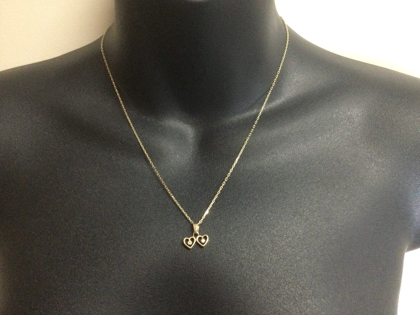 10k Yellow Gold Round Cut 4pt Diamond Double Heart Pendent
