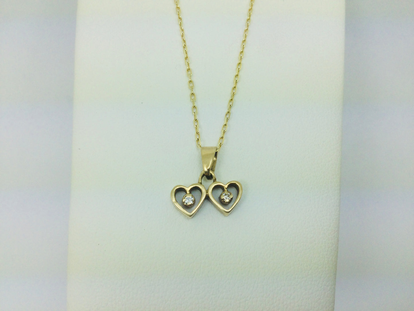10k Yellow Gold Round Cut 4pt Diamond Double Heart Pendent