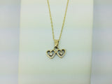 10k Yellow Gold Round Cut 4pt Diamond Double Heart Pendent