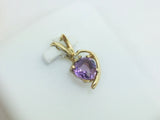 10k Yellow Gold Heart Cut Amethyst & 1pt Diamond Pendent
