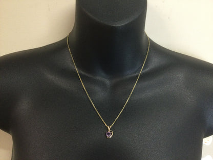 10k Yellow Gold Heart Cut Amethyst & 1pt Diamond Pendent