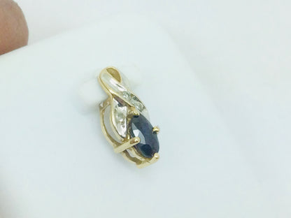 10k Yellow Gold Oval Cut 25pt Sapphire & 3pt Diamond Ribbon Pendent
