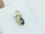 10k Yellow Gold Oval Cut 25pt Sapphire & 3pt Diamond Ribbon Pendent
