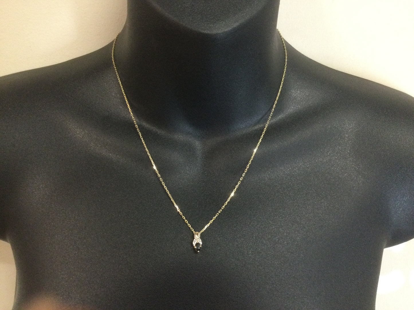 10k Yellow Gold Oval Cut 25pt Sapphire & 3pt Diamond Ribbon Pendent