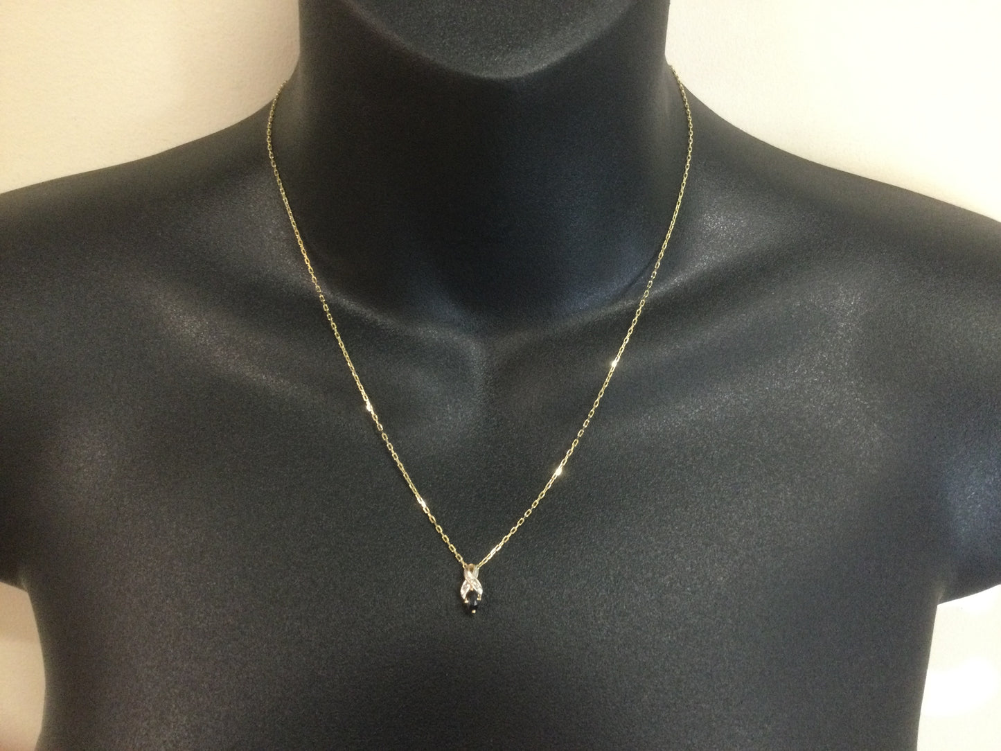 10k Yellow Gold Oval Cut 25pt Sapphire & 3pt Diamond Ribbon Pendent