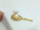 10k Yellow Gold Pearl Badminton/Tennis Racket Pendent
