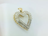 10k Yellow Gold Baguette and Round Cut 70pt Diamond Heart Pendent