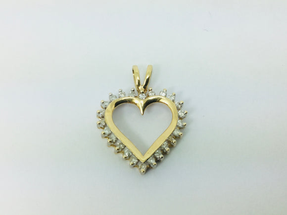 14k Yellow Gold Round Cut 24pt Diamond Heart Pendent