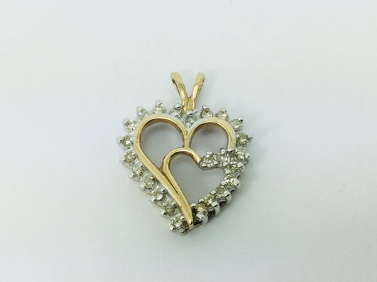 10k Yellow Gold Round Cut 24pt Diamond Heart Pendent