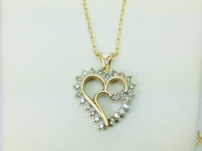 10k Yellow Gold Round Cut 24pt Diamond Heart Pendent