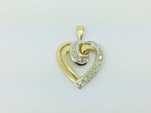 10k Yellow Gold Round Cut 10pt Diamond Heart Pendent