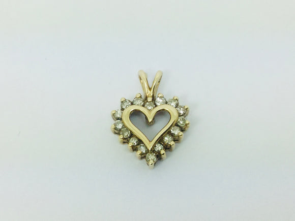 10k Yellow Gold Round Cut 24pt Diamond Heart Pendent