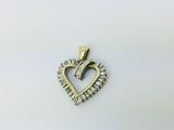 10k Yellow Gold Baguette and Round Cut 30pt Diamond Heart Pendent