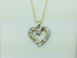 10k Yellow Gold Baguette and Round Cut 30pt Diamond Heart Pendent