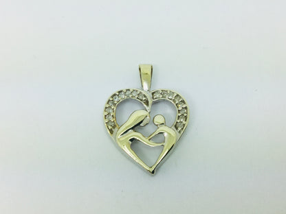 10k Yellow Gold Round Cut 17pt Diamond Mother and Child Heart Pendent