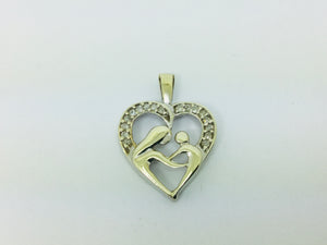 10k Yellow Gold Round Cut 17pt Diamond Mother and Child Heart Pendent