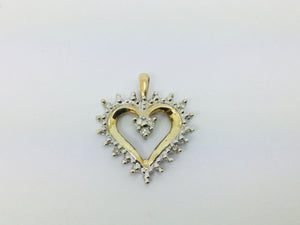 10k Yellow Gold Round Cut 7pt Diamond Heart Pendent