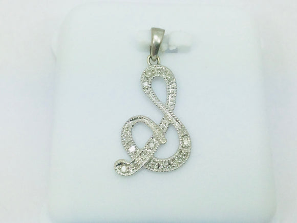 10k White Gold Round Cut 16pt Diamond Initial 'S' Pendent