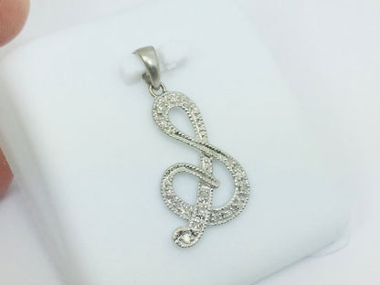 10k White Gold Round Cut 16pt Diamond Initial 'S' Pendent