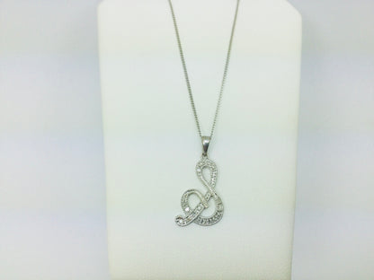 10k White Gold Round Cut 16pt Diamond Initial 'S' Pendent