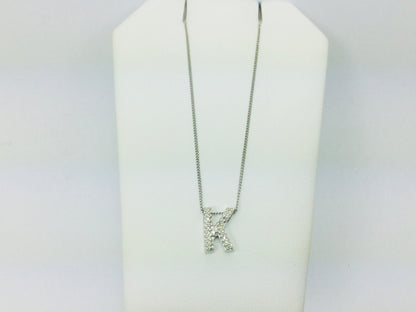 10k White Gold Round Cut 10pt Diamond Initial 'K' Pendent
